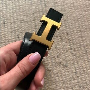 Hermès Gold Togo & Black Box Constance Belt 75